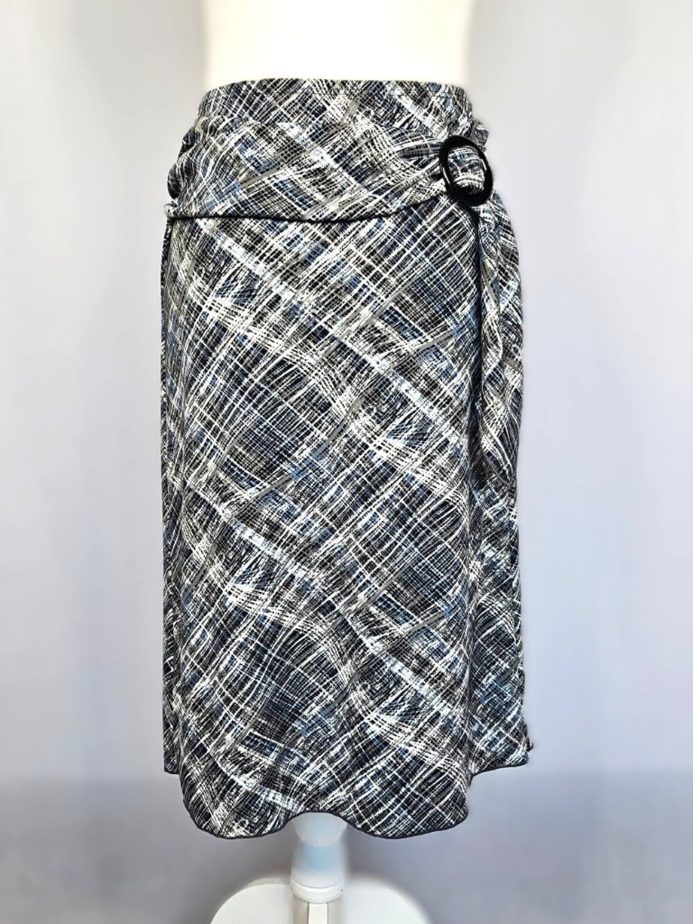 Luna Chix Midi Skirt | Career Casual Abstract Print | Black Blue | Size S